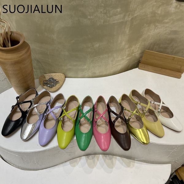 Suojialun Spring Femmes Habille des chaussures à talon plat peu profonds Mary Jane Ballet Fashion Candy Couleur Couleur Soft Casual Lo F629 S