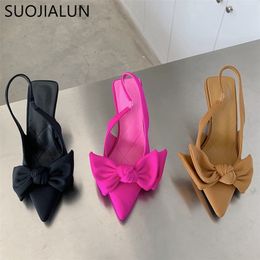 SUOJIALUN été femmes Slingback sandales mode nœud papillon bout pointu sans lacet dames robe élégante pompes chaussures 220701