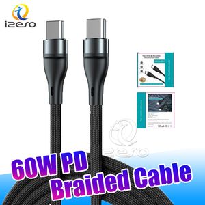 Cable PD trenzado de 1 m y 3 pies Cable USB tipo C a USB-C Cable de carga rápida confiable para teléfono móvil Samsung izeso