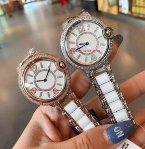 Super 2 kleuren nieuwste versie horloges voor vrouwen saffierglas lichtgevend 33 mm 36 mm diamanten rand hoog grade kwarts beweging keramische riem vrouw polshorloges