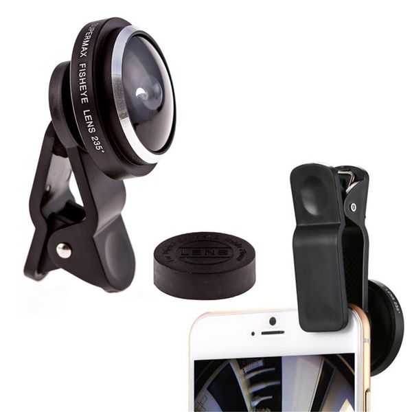 Super 235ﾰ Clip-On Fish Eye Camera Accessoires Kits d'objectifs grand angle Objectif Selfie universel de haute qualité pour Samsung iPhone Smartphone