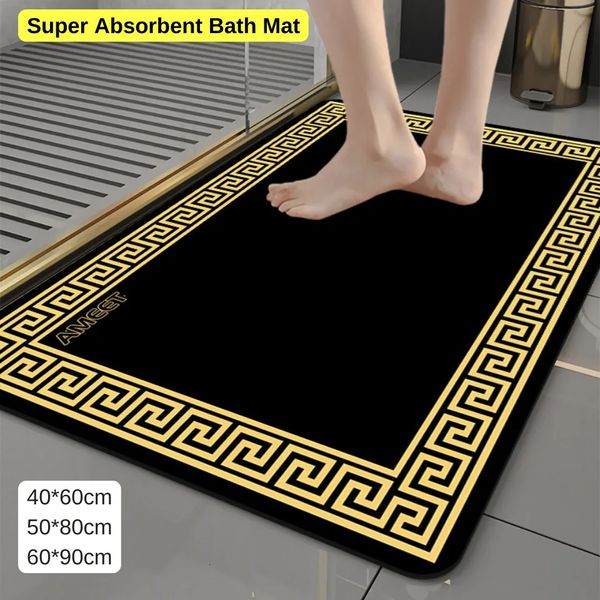 Alfombra de baño súper absorbente Ducha Estera de tierra de diatomeas de secado rápido Decoración amarilla negra Alfombra de lujo Alfombra de baño antideslizante 240122