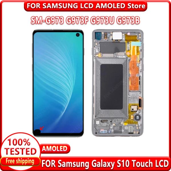 Affichage LCD super AMOLED pour Samsung Galaxy S10 G973 G973F / DS SM-G973 Affichage LCD Assemblage de numérisation de l'écran tactile avec défaut