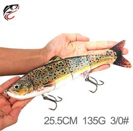 Super Big Size 4 Segmenten Kunstmatige Vis VIB Kunstaas 255cm 135g Diep Duiken Grote Realistische Laser Musky Visaas Haken4765132