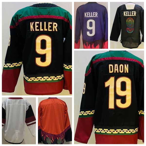 Hockey sur glace pour hommes 9 Maillot Clayton Keller 19 Chandails Shane Doan Homme Uniforme de sport blanc Manches longues Noir Inversé Rétro Violet Noir Cousu Bon Drop Shiping