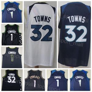 Men Association Basketball Anthony Edwards Jersey 1 Karl Anthony Towns 32 All gestikte stad Verdiende klassieke statement Icon Navy Blue Wit Zwart Team Kleur weg