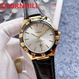 Super marque hommes montres 42mm mâle horloge montres bracelet en cuir mode Quartz étanche calendrier hommes montre en gros