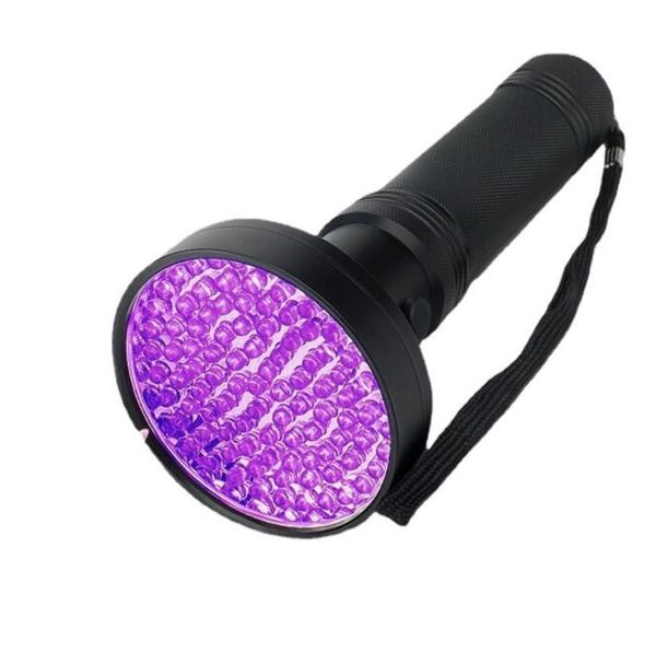 Súper brillante 100LED Luz UV 395-400nm Linterna UV Antorcha Luz púrpura Luz negra violeta portátil Para inspección Manchas de orina de mascotas Focos LED Lámparas de antorchas