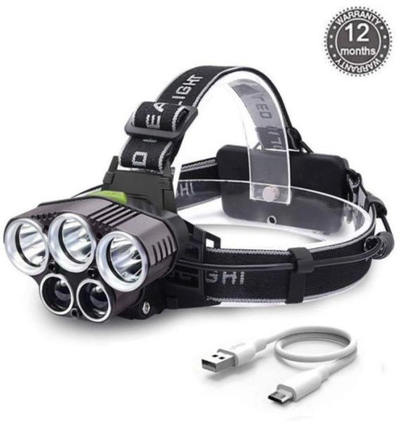 Super lumineux 5000LM 5x XML T6 LED lampe frontale rechargeable USB lampe frontale Zoomable étanche 6 Modes torche pour la pêche Camping Hunt5290265