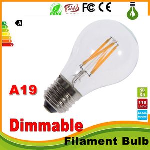 Súper brillante regulable E27 A19 estilo Edison Vintage Retro COB LED filamento bombilla lámpara blanco cálido 85-265V retro LED filamento bombilla