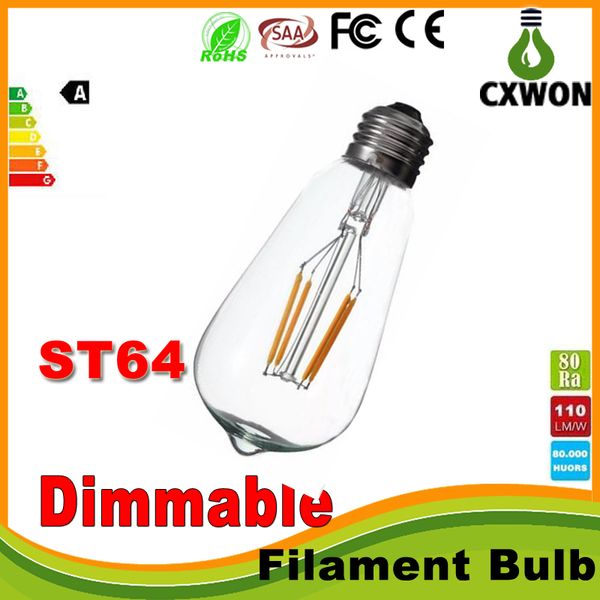 Ampoules LED Edison Super lumineuses à intensité variable E27 ST64 Edison Style Vintage rétro COB LED ampoule à filament lampe blanc chaud 85-265 V retro LED filament bulb