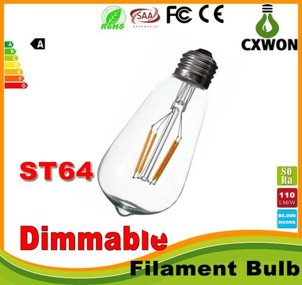 Super Bright Dimmable E27 ST64 EDISON Style Vintage Retro COB LED Filamento Lámpara Lámpara de bombilla Cálida 85265V Filamento LED retro B2448913