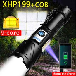 Super Bright XHP199 LED -zaklamp Zoomable USB Oplaadbare hoge krachtige zaklamp Waterdichte 18650 Tactisch flitslicht J220713