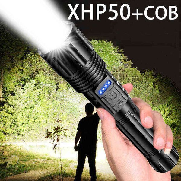 Super Bright XHP50 LED Lampe de poche zoom USB RECHARGable HAUTE puissant lampe de poche étanche 18650 Light Flash Tactical Camping J220713