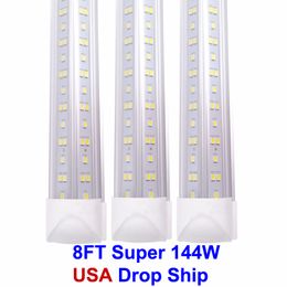 Super Brite White LED-winkel Licht V-vormige 2 3 4 8FT LED's Tube Lichten T8 Integrated LED-buizen Dubbele zijden SMD2835 Fluorescerend verlichting AC85-265V USA Voorraad