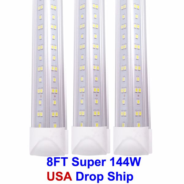 Super Brite White led Shop Light en forme de V 2 3 4 8ft Leds Tube Lights T8 Tubes Led intégrés Double côtés SMD2835 Éclairage fluorescent AC85-265V USA Stock