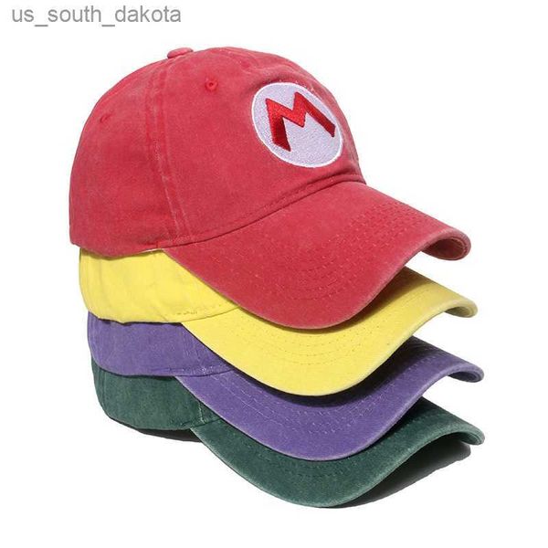 Super Bros Anime Figure Washed Canvas Hat Sunscreen Sun Peaked Baseball Cap Cartoon Cosplay Fashion Coiffe X-mas Gifts L230523