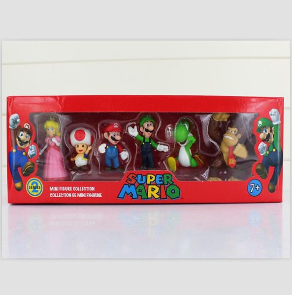 Super Bros Luigi Donkey Kong Peach Action Figuras 6pcs/Set Yoshi Figura Gift2297021