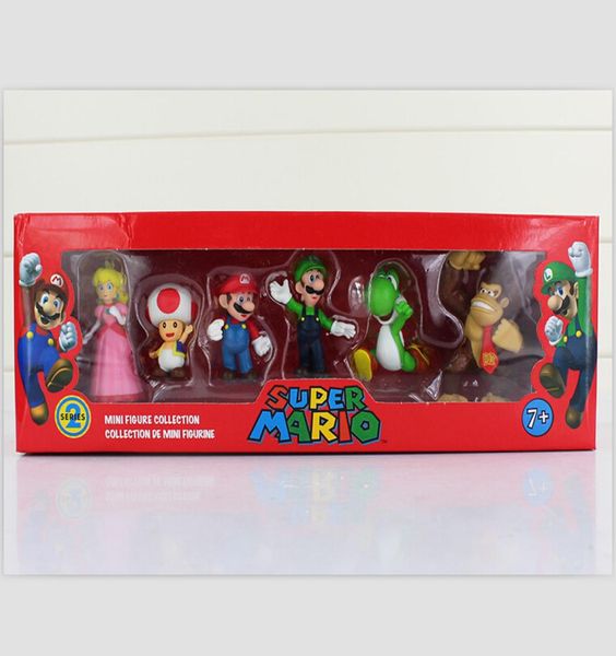 Super Bros Luigi Donkey Kong Peach Action Figuras 6pcs/set Yoshi Figura Gift2186824