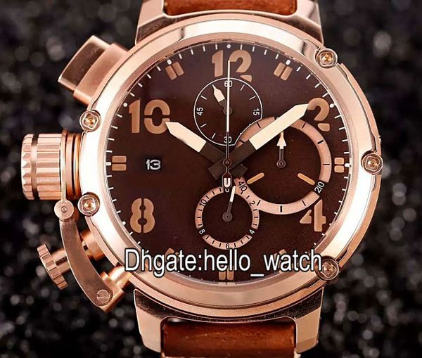 Haute qualité grande taille limitée italie u51 u-51 bronze brun cadran rose or quartz chronographe chronographe montre montres en cuir