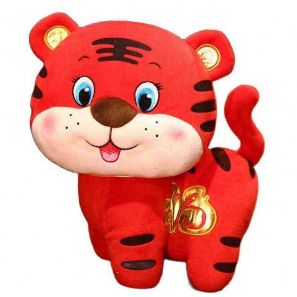 Super Mignon Mascotte Chinoise Tigre En Peluche Jouet En Peluche Rouge Tang Costume Apportez Chanceux Tigre Poupée Jouets pour Enfants Nouvel An Mascotte Poupée Y211119