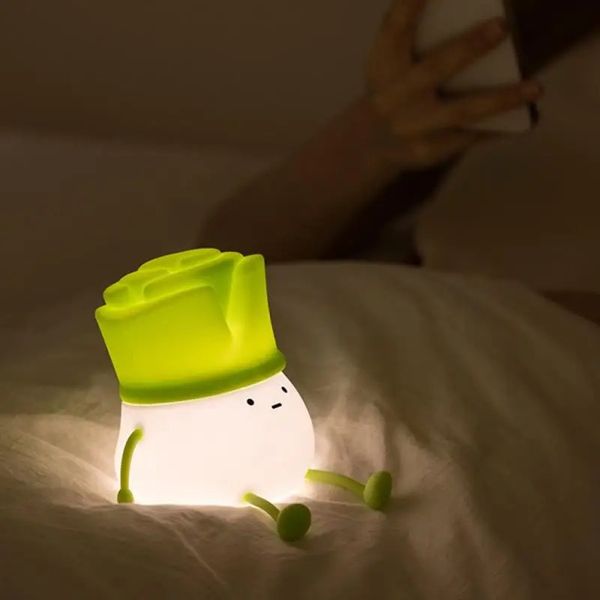Super mignon poireau bébé veilleuse gradation minuterie USB charge lampe de nuit pour enfants pour chambre chevet décor cadeau de noël veilleuse 240227