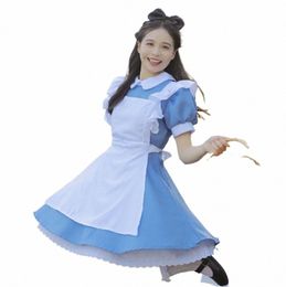 traje de mucama súper lindo traje de mucama azul aqua anime Alice cos traje chica suave Lolita dr N3PQ #