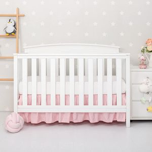 Jupe de lit de berceau rose super mignonne - Peau à volants à poussière - Literie de pépinière en tissu amical pour bébés filles / garçons de 14 pouces de profondeur