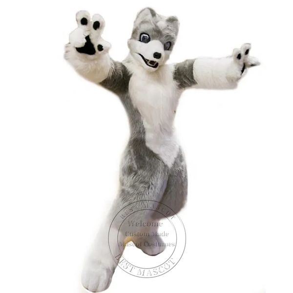 Disfraz de Mascota de lobo gris blanco superbonito, disfraz de carnaval, disfraz de felpa de Anime