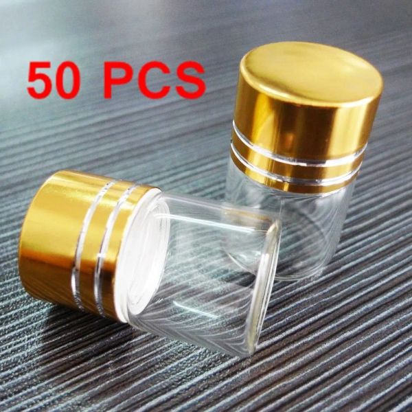 Super Deal Lot de 50 petits bocaux en verre vides de 5 ml (22 x 30) avec bouchon à vis plaqué or (couvercles) pour huile essentielle.