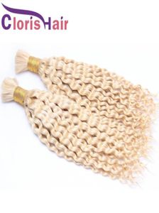 Superoferta Extensiones de cabello trenzado rizado Rubio 613, cabello humano brasileño de onda profunda a granel, barato, para trenzas, sin fijación, 3750698