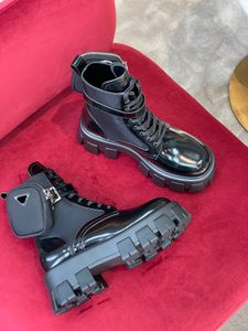 Super Designer leren laars dames enkellaarsjes Monolith Leather Nylon Lug-Sole Combat Boots platform en vetersluiting Comfort Motorlaars outdoor luxe damesschoenen