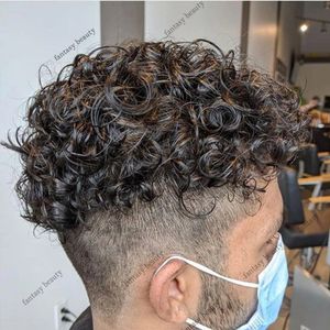 Super duurzame mannelijke toupees prothese Volledige dunne huid PU injectie Mens Natuurlijk zwart 100% HAAR HAAR Pruiken Goedkoop 0,1 mm System Haarstukjes