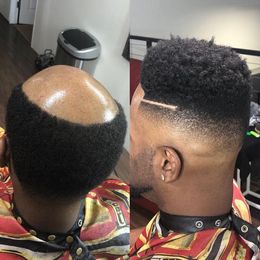 Super Duurzaam Huid PU Base 6mm Afro Krul Mannen Haar Toupe voor Afrikaanse Amerika Black Mens