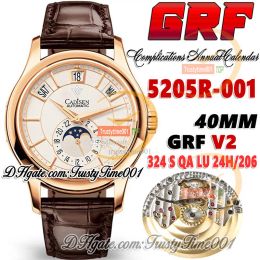 Автоматические мужские часы Super Edition GRF V2 с ежегодным ежемесячным календарем, который можно бесплатно распечатать, фазой Луны из розового золота, белым циферблатом, кожаным ремешком и