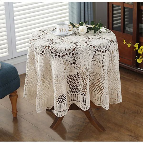 Couvre la table super élégante nordique nordique nordique de dentelle pastorale nappes carrés crochet-glins de restauration
