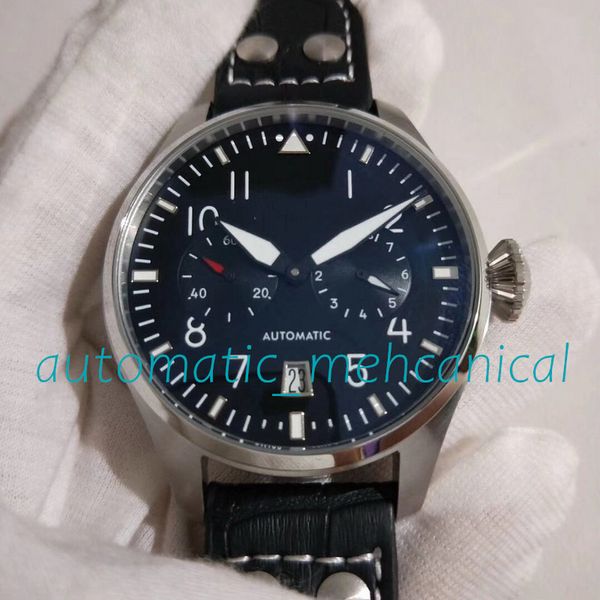 Super Factory Reloj de hombre 46 mm esfera negra Ref.501012 Asia Movimiento Mecánico automático fecha semana Luminous Sport Relojes para hombre Relojes de pulsera de cuero