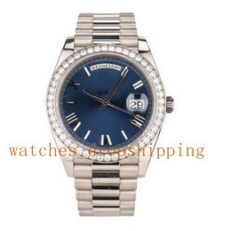 Super Factory Watch 41mm Daydate Ref.228349 Roman Blue Dial Automatic Mechanical Diamond Bezel 18 White Gold Oyster Steel Business Mens Luxury Wristwatches