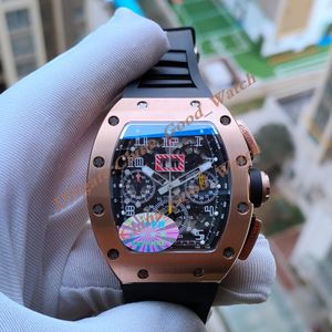 Relojes de súper fábrica de la caja de fibra de carbono para hombre RM 011 Correa de goma Movimiento automático Transparente Atrás clásico Clásico Clap Men Watch Wristwatches