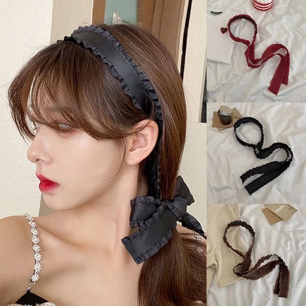 Súper Hada, diademas largas para mujer, serpentinas, aro para el pelo con lazo, diademas onduladas elásticas, accesorios para el cabello Retro para mujer color café negro