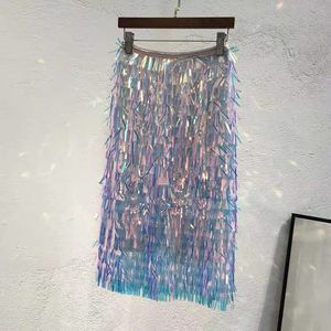 Super fantaisie Fringe Sequin Hip Wrap jupe lourde Perle Slim-Fit en une étape Jupe 240412