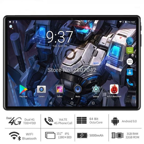 Super Fast 5G WiFi Tablet PC 10 pouces Octa Core 3 Go RAM 32 Go Rom 1280x800 HD Screen Dual 2.5D Glass 4G LTE Android 9.0 OS PAD1