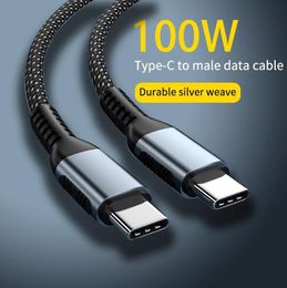 Super snel opladen 100W 5A PD-kabels Fabric Alloy Gevlochten C tot C Type C USB-C-kabel voor Samsung S10 S20 S22 S23 HTC LG 1M 2M 6ft