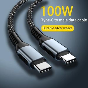 Super snel opladen 100W 5A PD-kabels Fabric Alloy Gevlochten C tot C Type C USB-C-kabel voor Samsung S10 S20 S22 S23 HTC LG 1M 2M 6ft