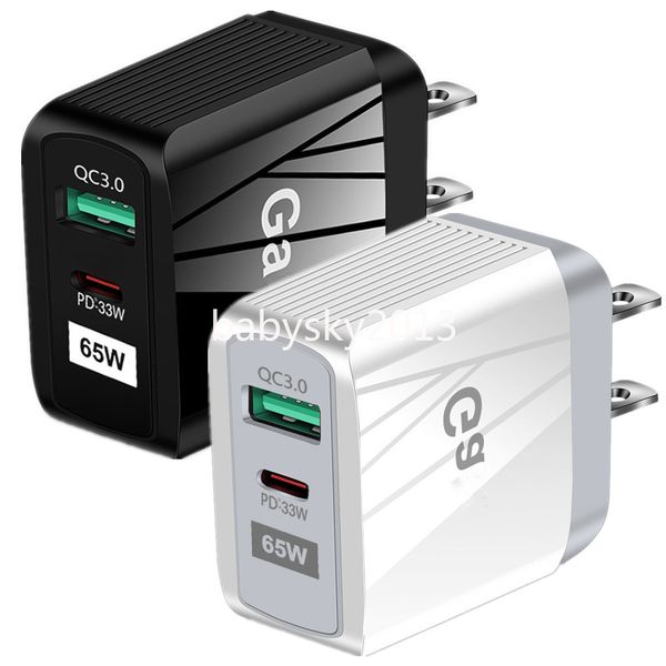 Cargador rápido súper rápido 65W PD QC3.0 UE EE. UU. Reino Unido Adaptadores de corriente para Iphone Huawei Samsung tableta PC Cargador de pared Enchufes con caja al por menor B1