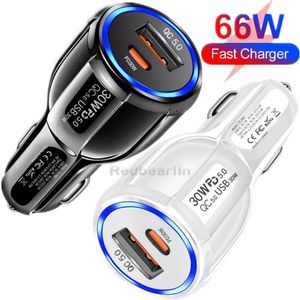 Super snelle snelle oplaadwagenlader 66W 60W 38W 36W 30W Dual Ports PD USB C Car Chargers voor iPad Air 2 3 4 iPhone 13 14 15 Pro Samsung Huawei GPS PC met retailbox