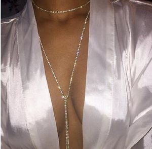 Super Flash collar gargantilla collar completo Rhinestone diamante Bling cadena larga mujeres boda fiesta joyería