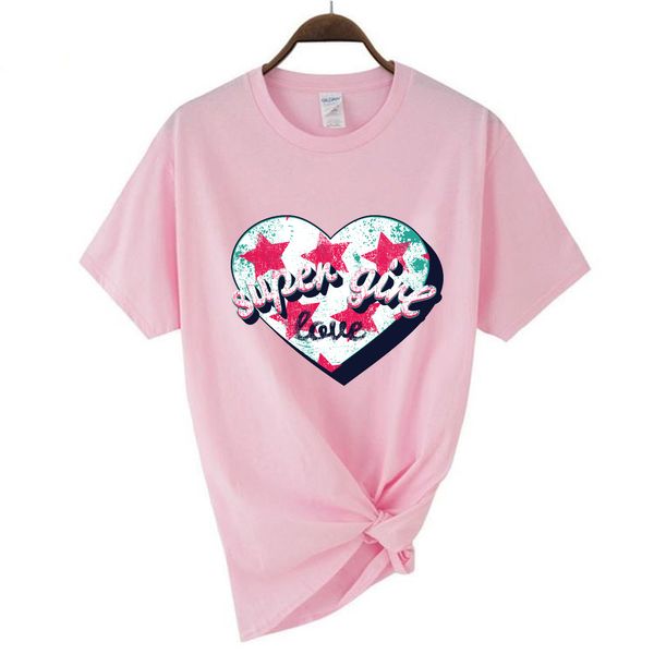 Super Girl Letter Print Crew Neck Printing Female T-shirt Summer O-cou t-shirts Street Hip Hop Vêtements Soufflement Breft Sleeve