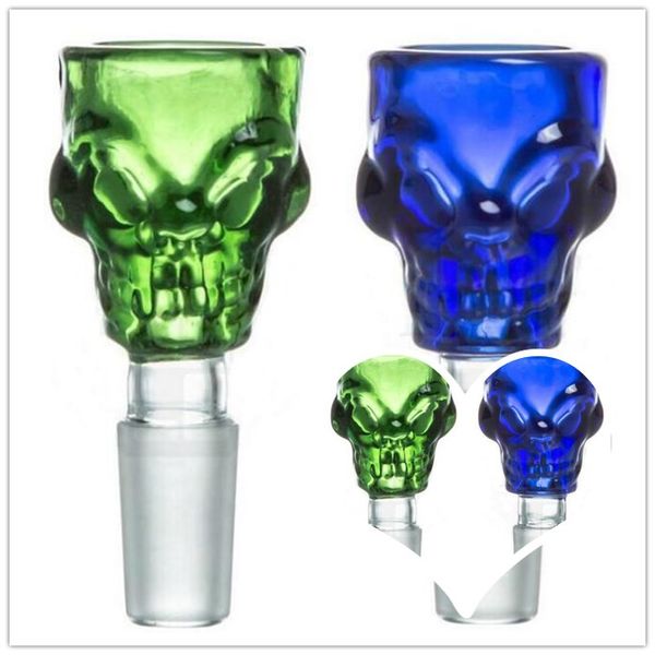 Bols de bong en verre super 14mm 18mm bol en verre masculin sur le thème du crâne commun pour tuyaux d'eau en verre et bol masculin de bangs