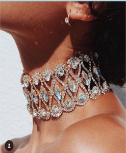 Super scintillant créateur de mode luxe plein strass diamant cristal maille vintage ras du cou déclaration collier pour femme filles1646421